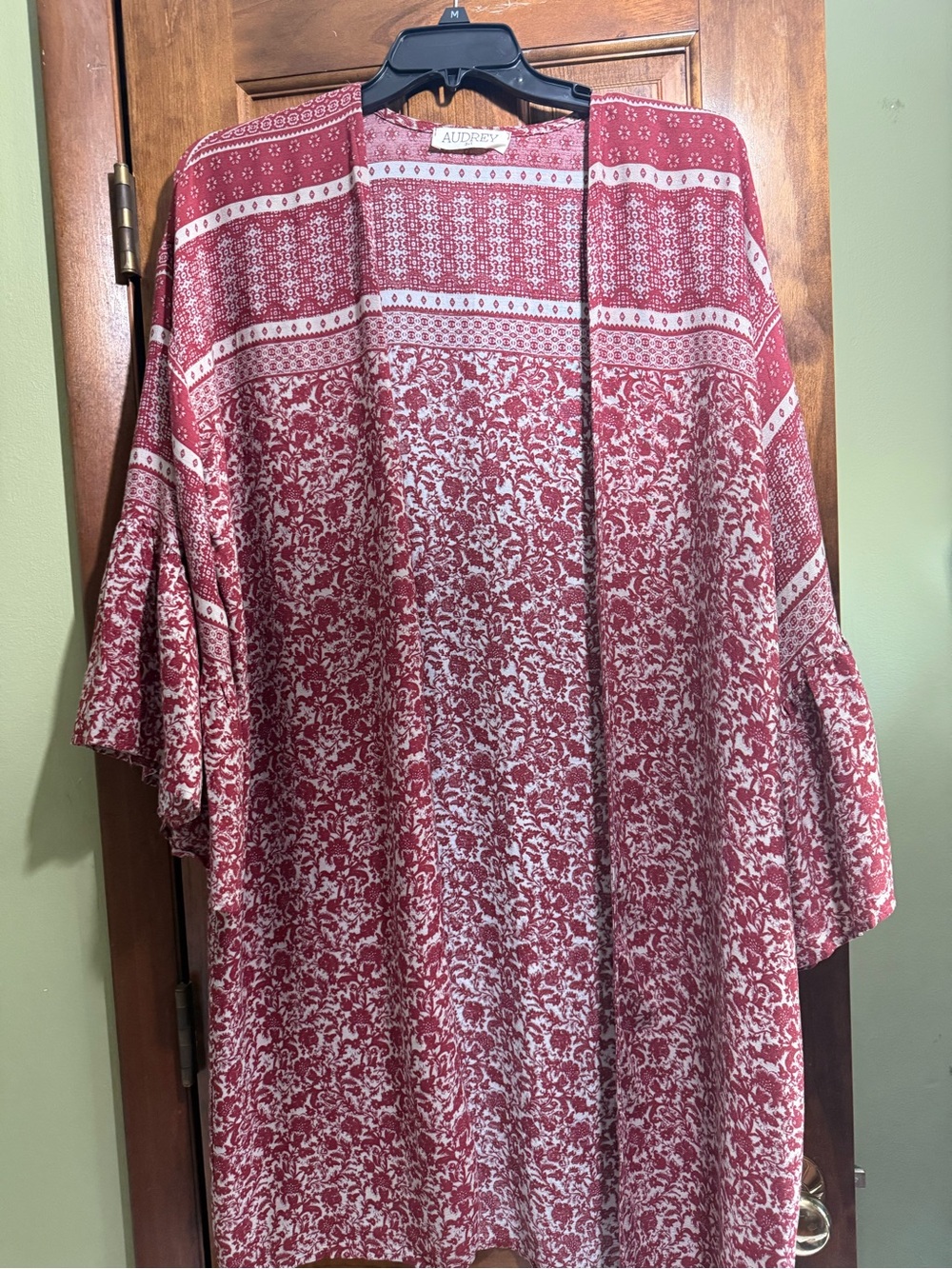 audrey Red Floral Open-Front Kimono Tunic with Flutter Sleeves M